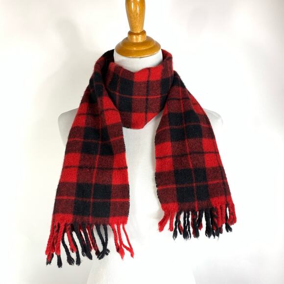 Vintage Wool Buffalo Plaid Red Black Scarf - Picture 1 of 3
